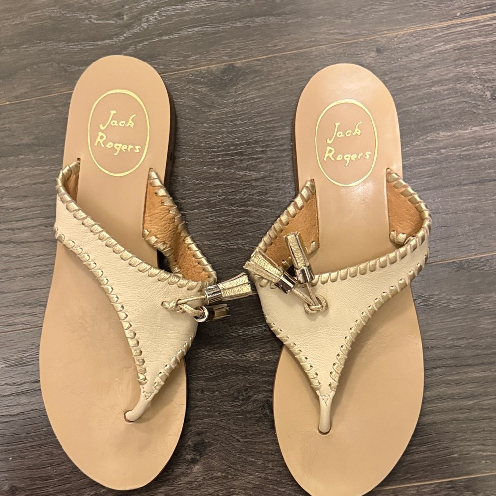 Jack Rogers Metallic Gold Whipstitch Thong Sandals